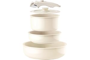 Ceramic Cookware Set Nonstick, Pots and Pan Set Non Toxic with Detachable/Removable Handles, Induction Batterie De Cuisine, S