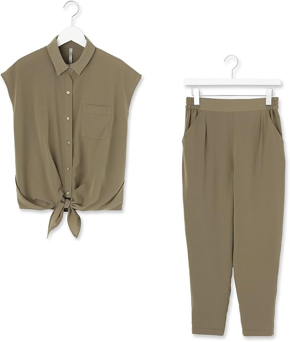 Amazon エージー バイ アクアガール Ag By Aquagirl 裾結びオールインワン風セットアップ C 38 M カーキ 027 オールインワン 通販