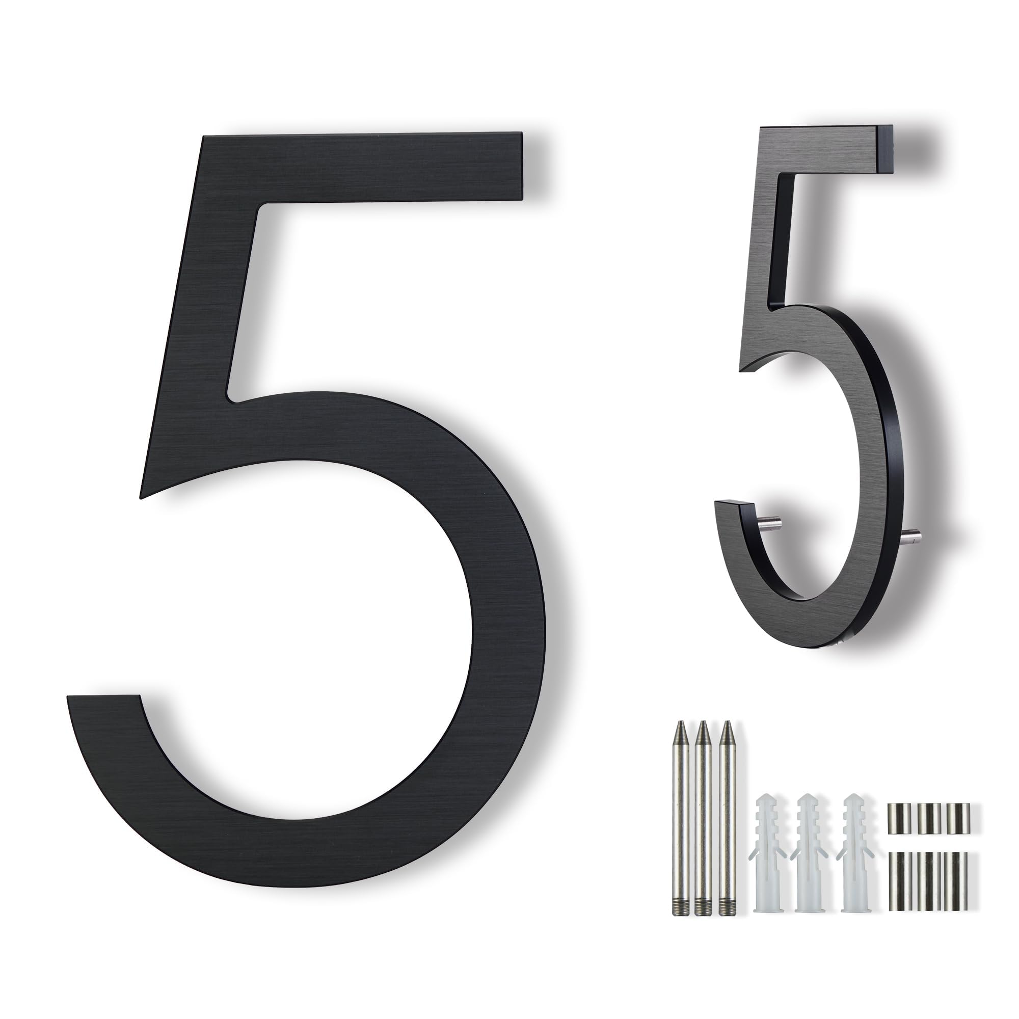 8 Inch Black House Numbers For Outside Metal, Floating Large House Numbers Modern Address Numbers Floating Mount Flush Mount Aluminum Home Address Numbers 5