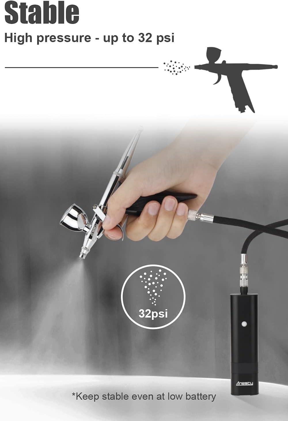 Anesty AHPPro High Pressure Cordless Airbrush Kit, Portable Airbrush Compressor,Connect Air Hose Compressor for Makeup,Cake Decoration,Barber, Painting Model,Painting Nail: Arts, Crafts & Sewing