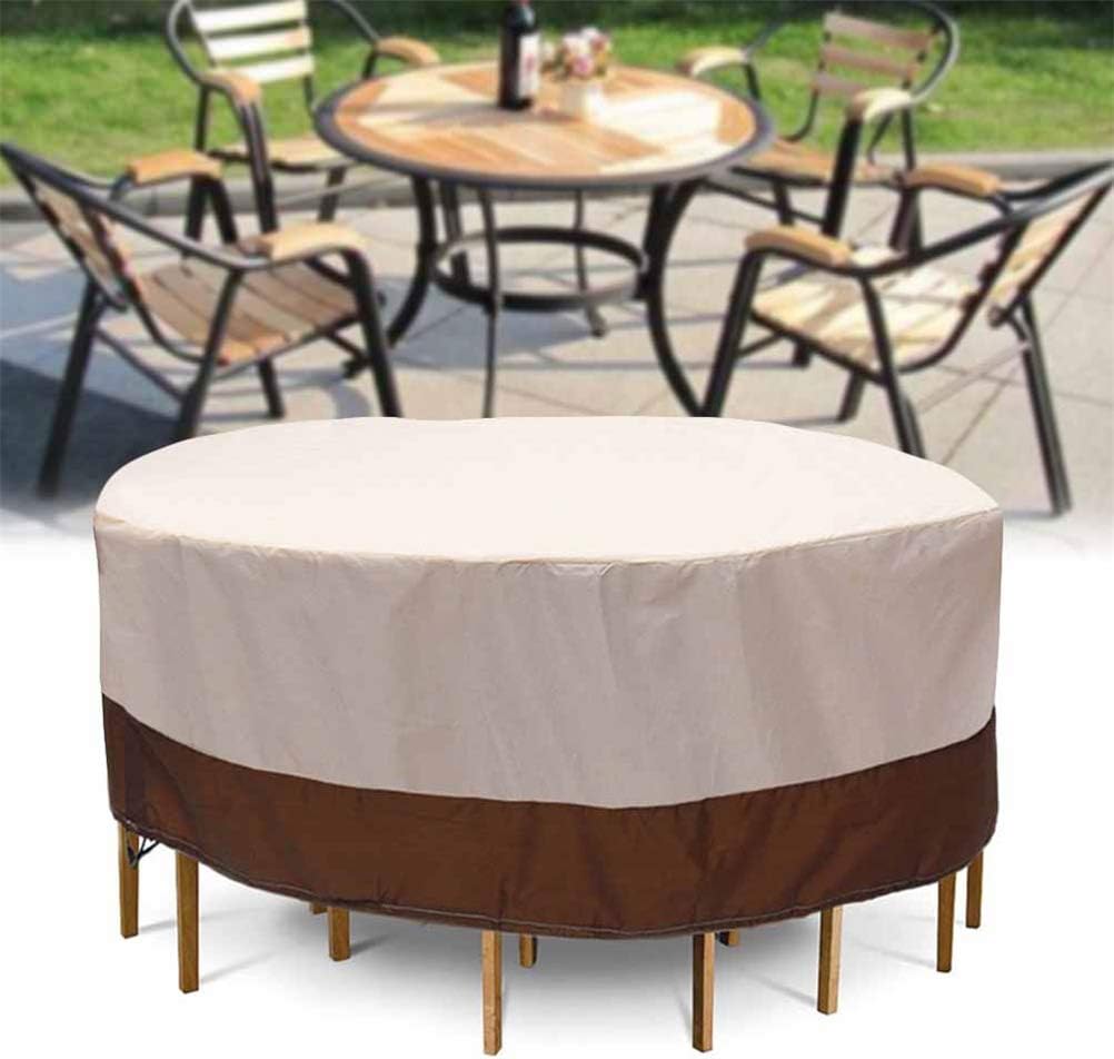 lINOC Funda Muebles Exterior Impermeable Redonda Beige y Café Funda Muebles Jardin Mesa y Sillas