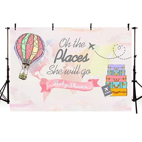 Comophoto Oh The Places She Will Go Travel Baby Shower Background Photography Precious Cargo Backdrop Airplane Hot Air Balloon Party Decoration Photo