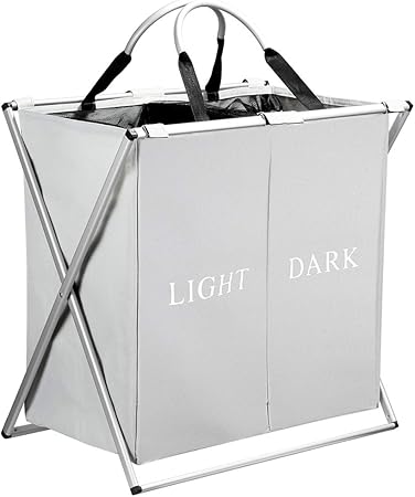 IHOMAGIC Wäschesortierer 2 Fächer mit Handgriffe Faltbarer Wäschekorb
