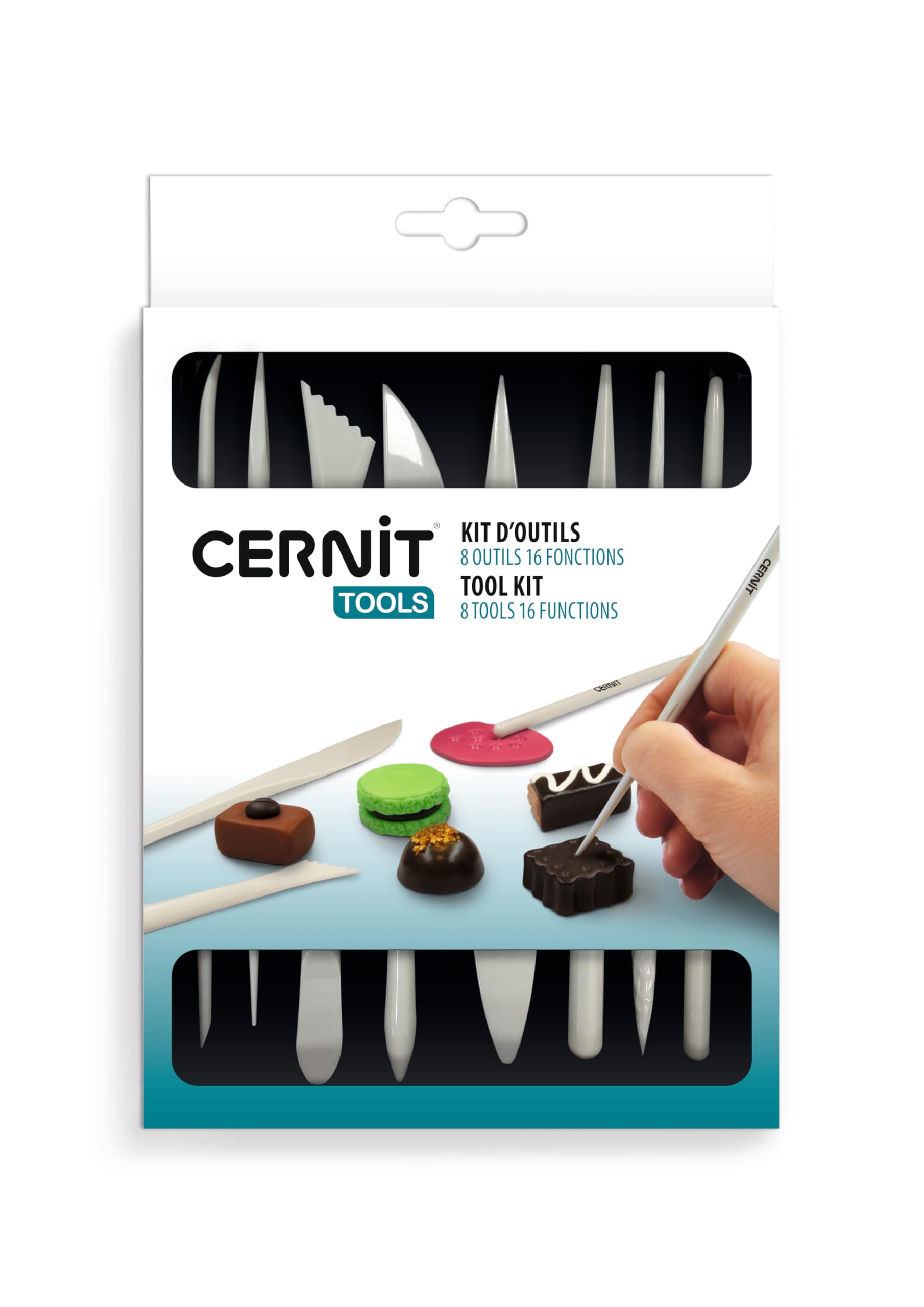 CERNIT CE906C - Set of 8 plastic tools for polymer clay - 16 different tips for maximum creativity - DIY - CREATIVE - Manufactured in Belgium - ACCESSORY