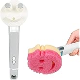 AMAZYC-US Smile Sponge Dish Wand Holder for Scrub Daddy, Soap Dispensing Handle, Scratch Free Kitchen Handle with Food Scraper