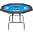 ECOTOUGE Game Poker Table Foldable, Folding Texas Holdem Poker Table with Collapsible Legs & Stainless Steel Cup Holders, Casino Leisure Gamimg Table for 8 Players, Blue