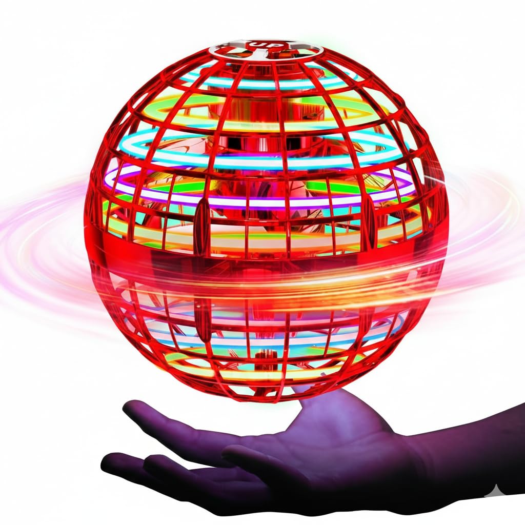 View 1 of 2025 Red Flying Orb Ball Toy – Hand Controlled LED Hover Drone, 360° Boomerang Spinner Cosmic Globe, Birthday Gift for Boys & Girls Ages 6-12, Indoor Outdoor Magic Ball, USB Rechargeable