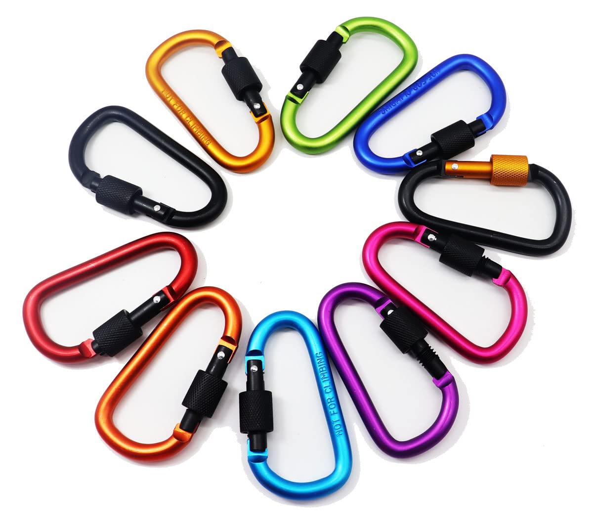 Aluminum Alloy Locking Carabiner 3inch D-Ring Locking Key Chain Clip Hook for Backpack, Fishing,Camping, Hiking,Traveling, Locking Dogs 10pcs/Pack (Colorful)