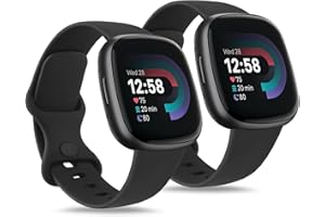 2-Pack Bands Compatible with Fitbit Versa 4 / Versa 3 Bands/Fitbit Sense 2 / Sense Bands Women Men, Soft Silicone Sport Strap