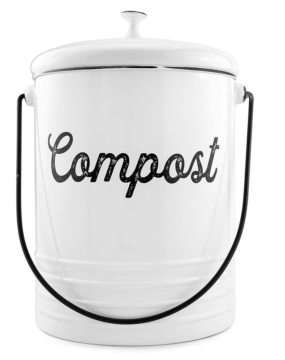 and Lid with Set Can Compost Farmhouse Bin, Compost Enamelware White AuldHome Charcoal Gallon 1.
