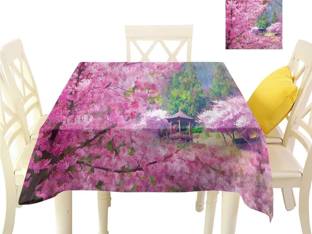 WilliamsDecor Christmas Tablecloth Nature,Mount Fuji with Sakura Bloom Square Tablecloth W 70" x L 70"