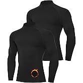 Runhit 2 Pack Men's Thermal Compression Shirts Long Sleeve Mock Turtleneck Fleece Lined Undershirt Athletic Base Layer