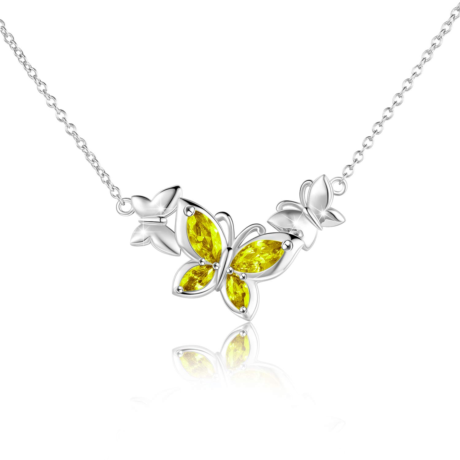 WINNICACA Butterfly Yellow Crystal Necklace Sterling Silver November Birthstone Jewellery Gifts for Women Teens Birthday