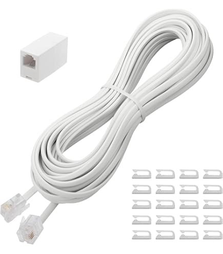 Merriway Telephone Extension Cable 10 Meter (32.5 Foot) White - Phone Line Extender