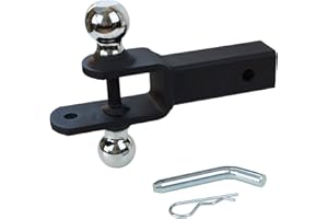 REDTEE ATV/UTV Trailer Hitch - Dual Hitch Balls (1-7/8" & 2"), Fits 2-Inch Receiver, Includes Pin & Clip, 5/8-Inch Clevis Pin Compatible, Matte Black Powder Coat Finish