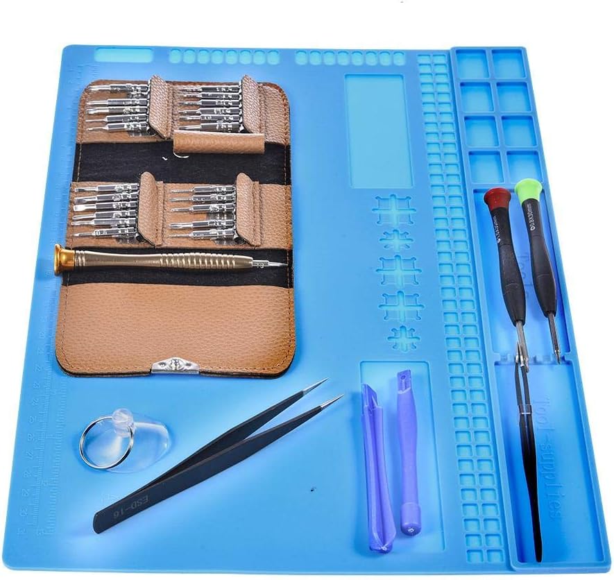 azurely Soldering Mat, Insulation Repair Soldering Station 500℃ Heat Resistant Non-Slip Silicone Work Mat For Repairing Phone Watch Laptop, 34x24cm