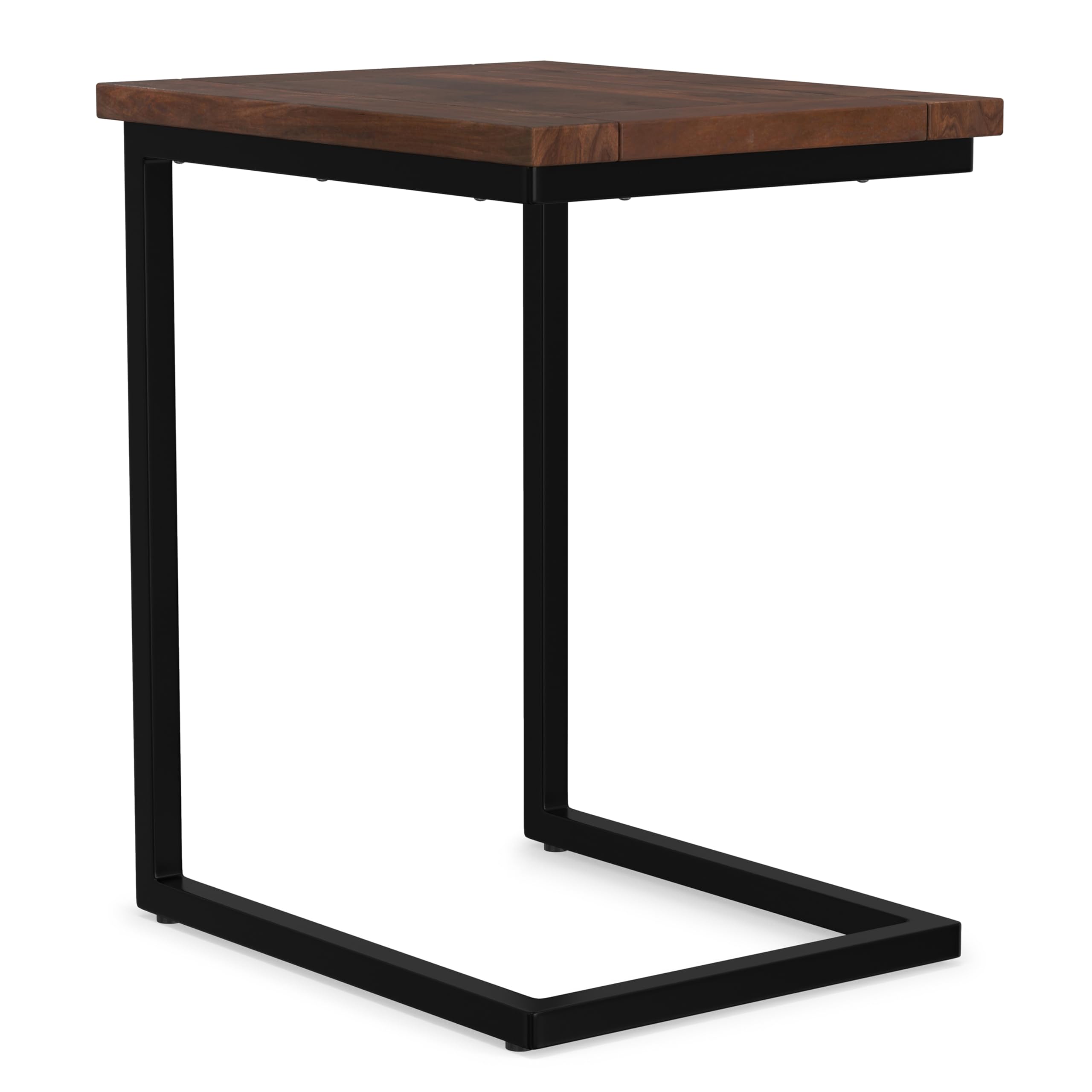 SIMPLIHOME Skyler C-Side Table - 16 inch Wide Solid Mango Wood and Metal Slide-Under Table in Walnut Brown, Industrial Accent Table or End Table for Living Room with Open Frame Design, Assembled Image