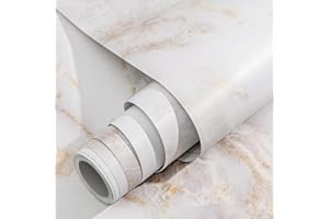 Homein Marble Contact Paper 11.8"x78.7", Peel and Stick Countertops Wallpaper Waterproof Self Adhesive Wall Paper Roll for Cabinets Drawers Kitchen Old Furniture, Modern Matt White/Gold