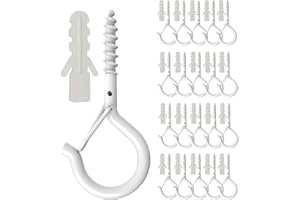 HEDGBOBO 20 Pack Q Hanger Hooks with Safety Buckle, Rustproof Screw Hooks for Hanging String Lights, Bird Feeder, Plants, Wind Chimes & Holiday Decorations, Holds Up to 40 lbs（2.2" White Vinyl Coated ）
