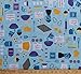 Cotton Baked With Love Baking Cooking Kitchen Supplies Utensils on Blue Cotton Fabric Print by the Yard (amf-14418-77-blueberry)