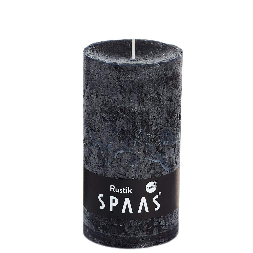 Spaas 8 Rustic Unscented Pillar Candles 70/130 mm, ± 60 Hours, Black