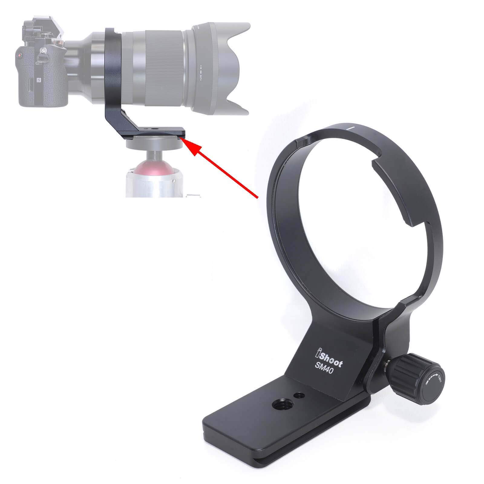 iShoot Lens Collar Support Bracket Holder for Sigma 40mm f/1.4 DG HSM Art, CNC Machined Aluminum, ARCA-SWISS Fit Quick Release Plate, Black
