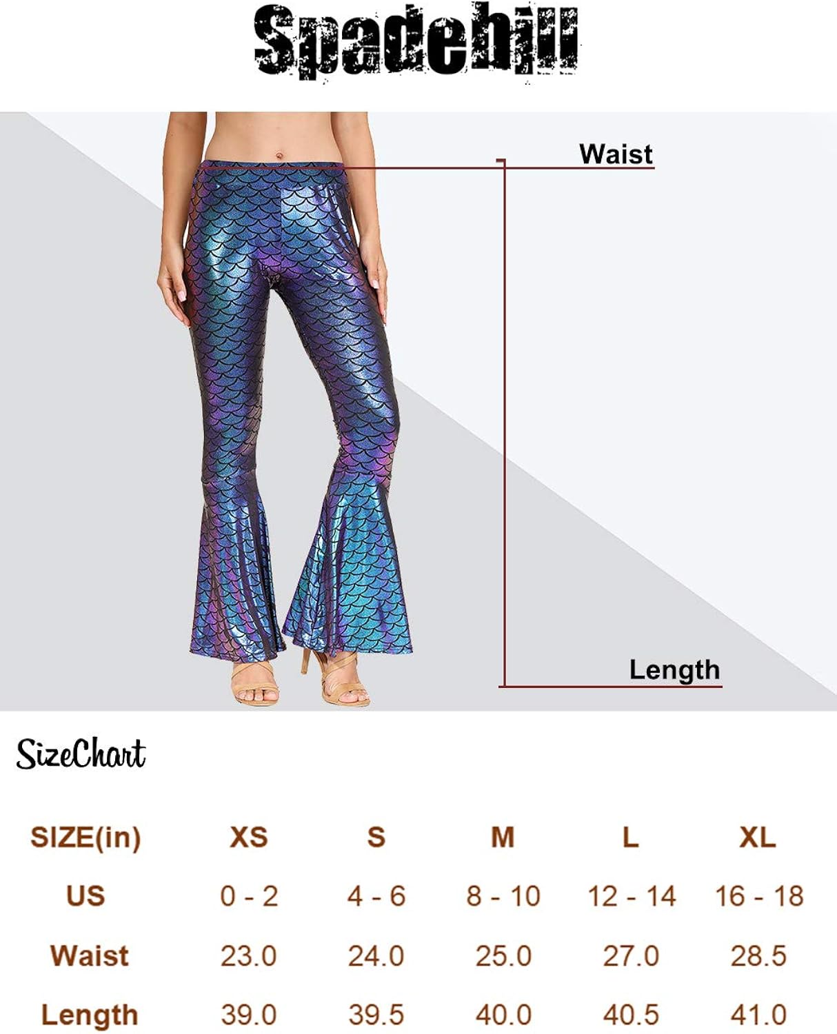 Spadehill Halloween Women's Mermaid Flared Shiny Legging Pants: Clothing