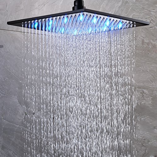 Senlesen LED Light 16-inch Rainfall Shower Head Bathroom Square Top Sprayer Oil Rubbed Bronze - Thumbnail 2