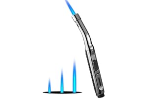 Yeuligo Torch Lighters, 7.6in Long Butane Lighter with Visible Window, Adjustable and Refillable Lighter for Kitchen Fireplace Camping Candle Grill BBQ Fireworks. Black (Gas Not Included)