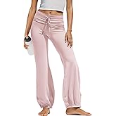 Yanekop Womens Wide Leg Leggings Flare Yoga Pants High Waisted Fold Over Leggings Drawstring Workout Gym Athletic Pants