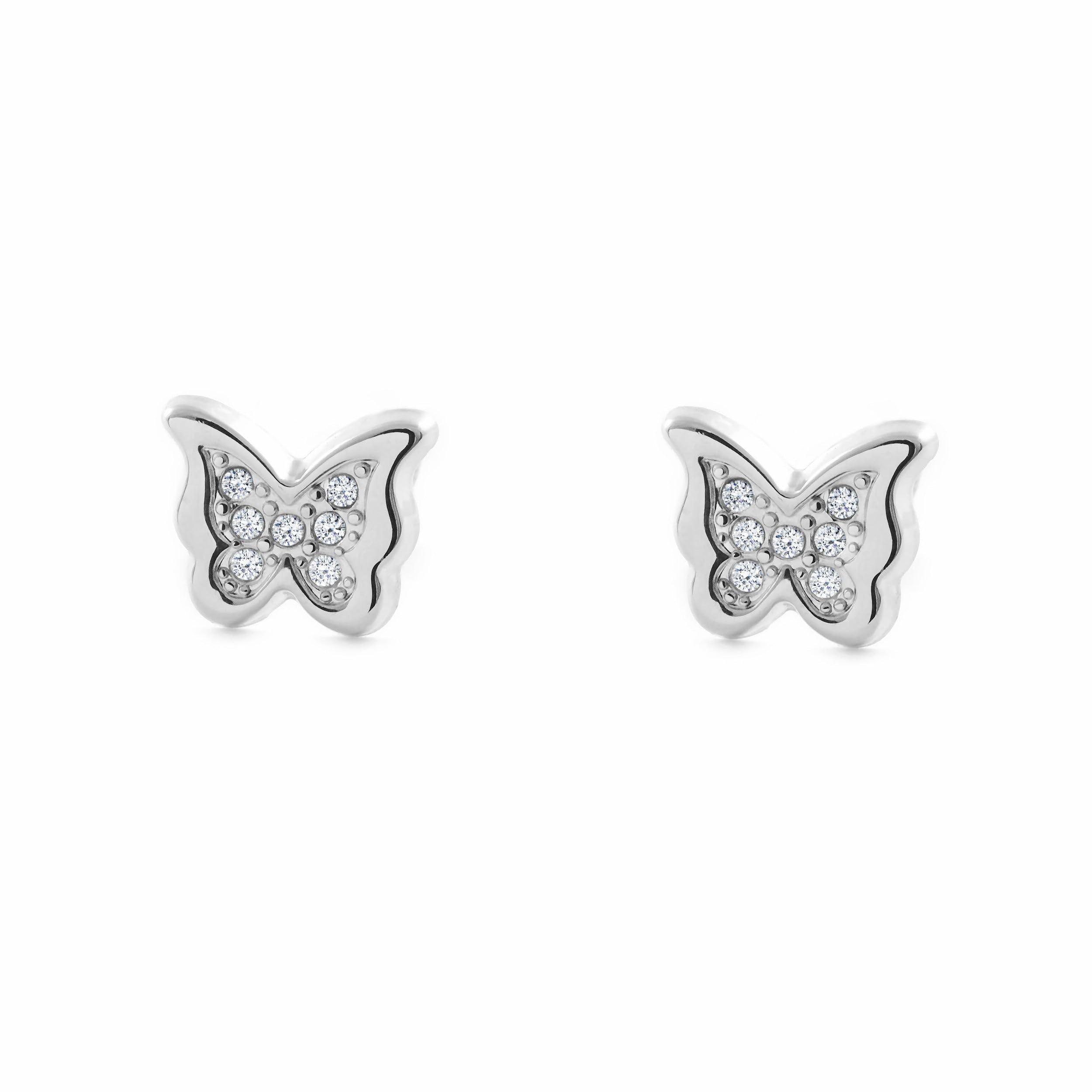 9ct White gold butterfly Children's Earrings