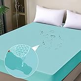 Waterproof Mattress Protector Queen, Fitted Sheet Style Breathable Mattress Cover with Deep Pocket Fits Up to 18'', Noiseless