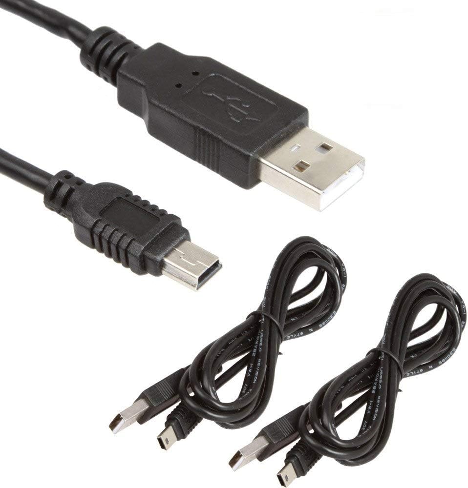 LINESO 2PCS 5FT Mini 5p USB Cables Type A Male Mini USB Charging Cable for PS3 Controller, Digital Camera(Canon, Sony), MP3 Player -Black (USB AM to MINI5PIN)