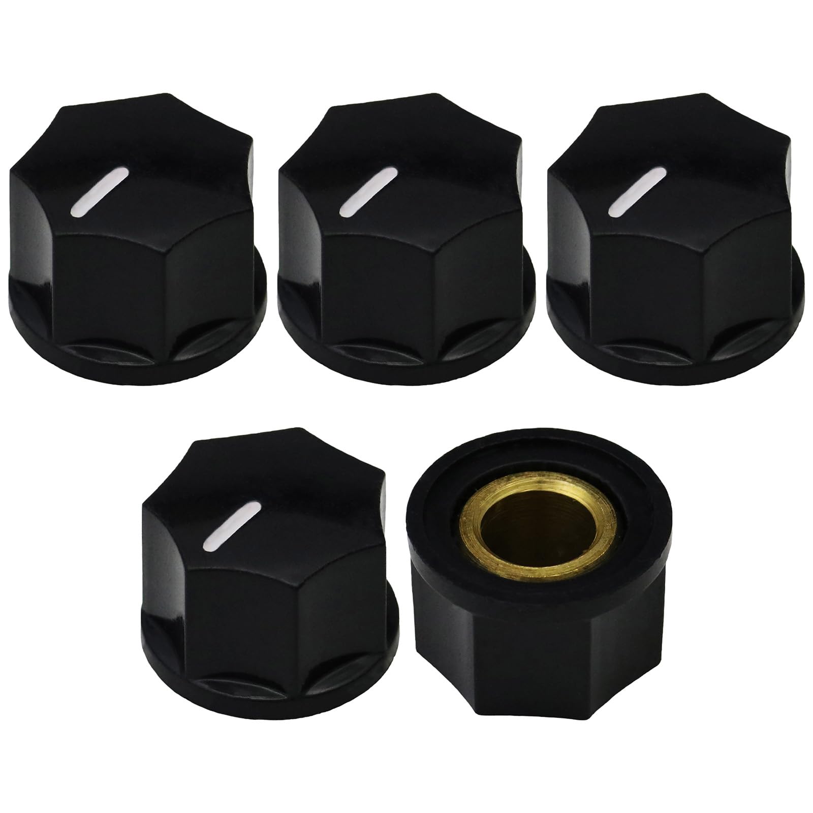6.4mm Hole Small 7-Sided Guitar/Pedal/Instrument Retro Control Knob Pack of 5 (Black) — image 1