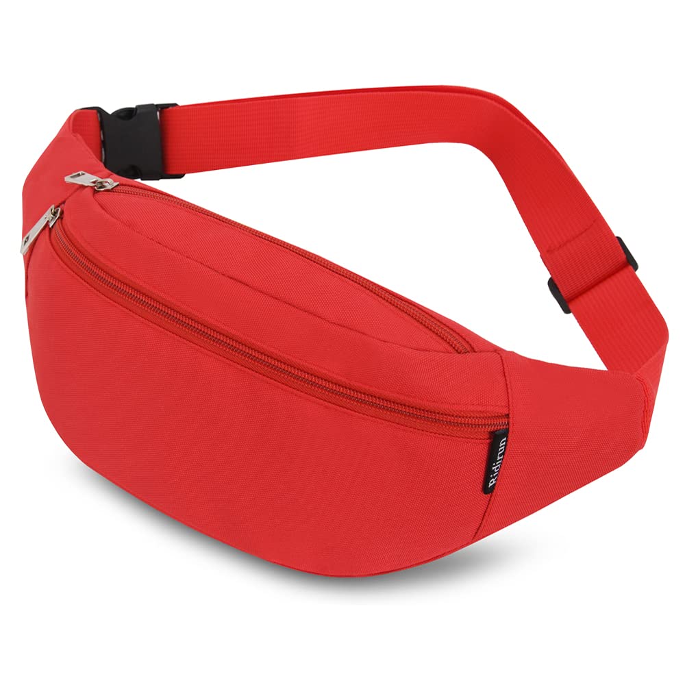 Bumbags and Fanny Packs for Men Women Hiking Running Travel Waterproof Waist Bag Walking Dog Outdoor Sport for Ladies Boys Red