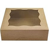 CHERRY 9"x9"x3"Brown Bakery Boxes with PVC Window for Pie and Cookies Boxes Small Natural Kraft Paper Box 9x9x3inc,Pack of 15