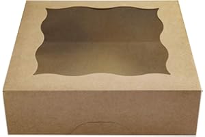 25-PACK CHERRY 10"x10"x3"Brown Bakery Boxes with PVC Window for Pie and Cookies Boxes Large Natural Craft Paper Box 10x10x3in
