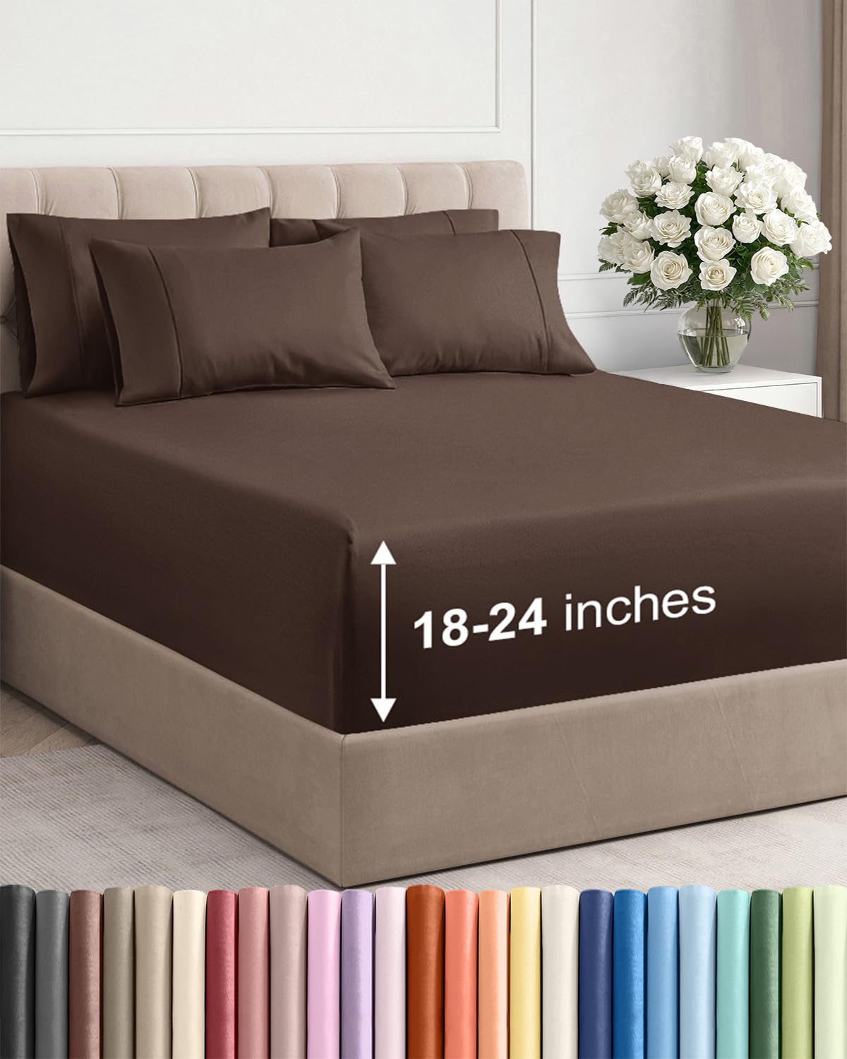 Photo 1 of Extra Deep Queen Sheet Set - 6 Piece Breathable and Cooling Sheets - Hotel Luxury Bedding for Women, Men, Kids & Teens - Easy & Secure Fit - Soft, Wrinkle Free and Comfy - Extra Deep Pockets - Brown