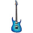 Leo Jaymz Electric Guitar Monsoon Series,Reverse Headstock,Mahogany Body,Roasted Maple Neck,Rosewood Fretboard,Locking Tuners,Rounded End Frets,AlnicoV Pickups,Fixed Bridge (Blue Ocean)