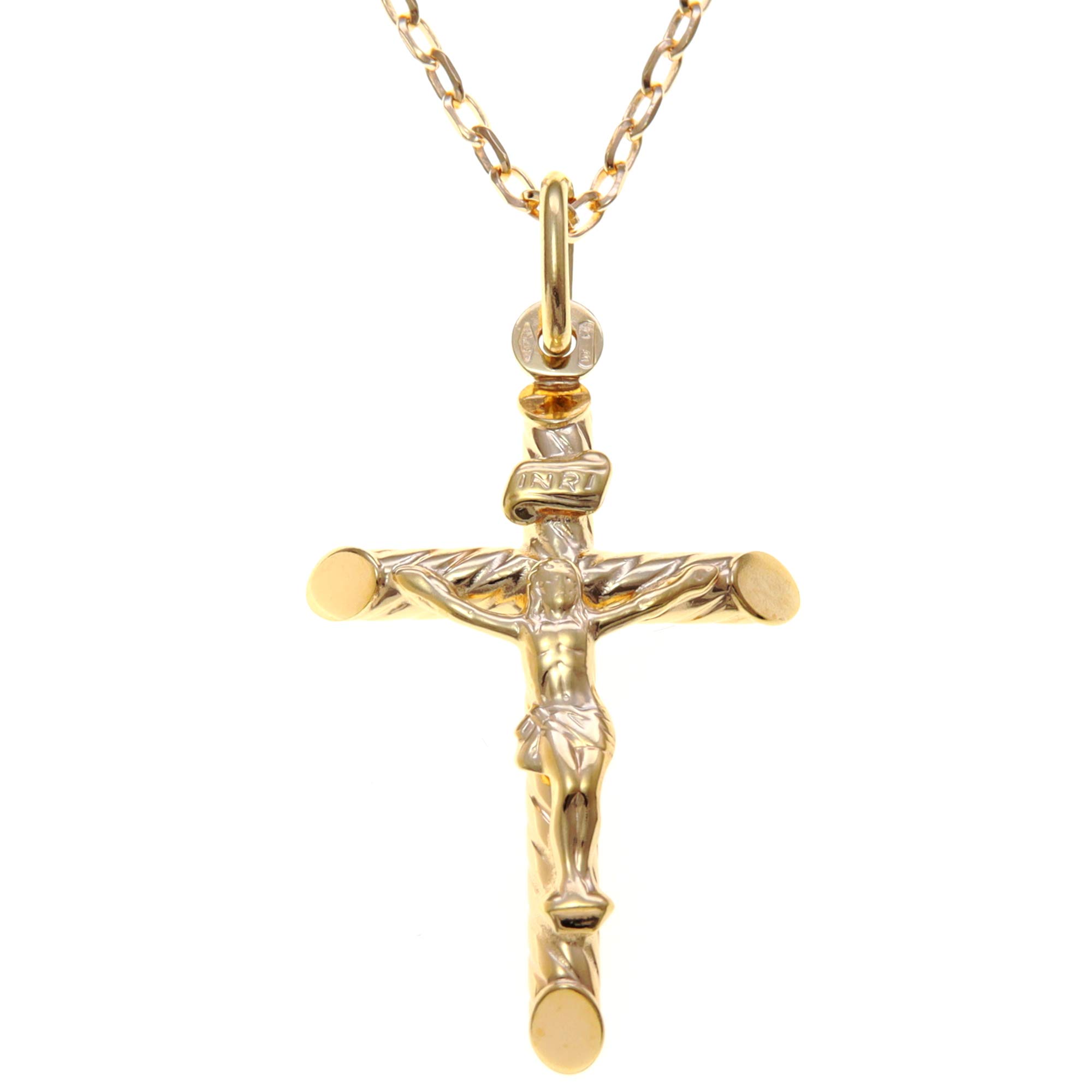 Alexander Castle Solid 9ct Gold Crucifix Necklace for Women - Cross Necklace Pendant with 18" 9ct Gold Chain & Jewellery Gift Box - 30mm x 22mm