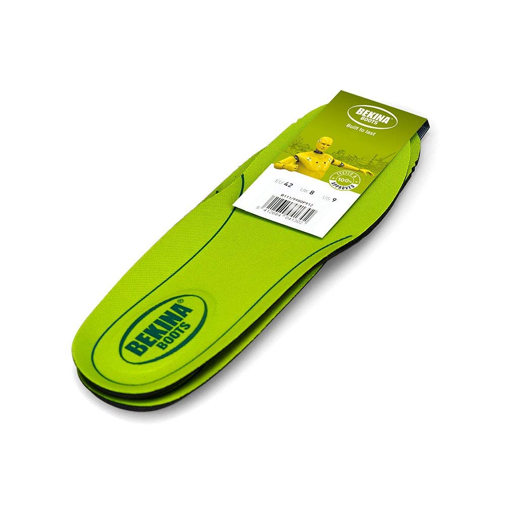 Ergonomical Insoles for Safety Boots for Men and Women, odeur Resistant, Extra Shock Absorbing with Heel Cushion, Anti Microbial Treatment, for More Comfort, UK 10 Green