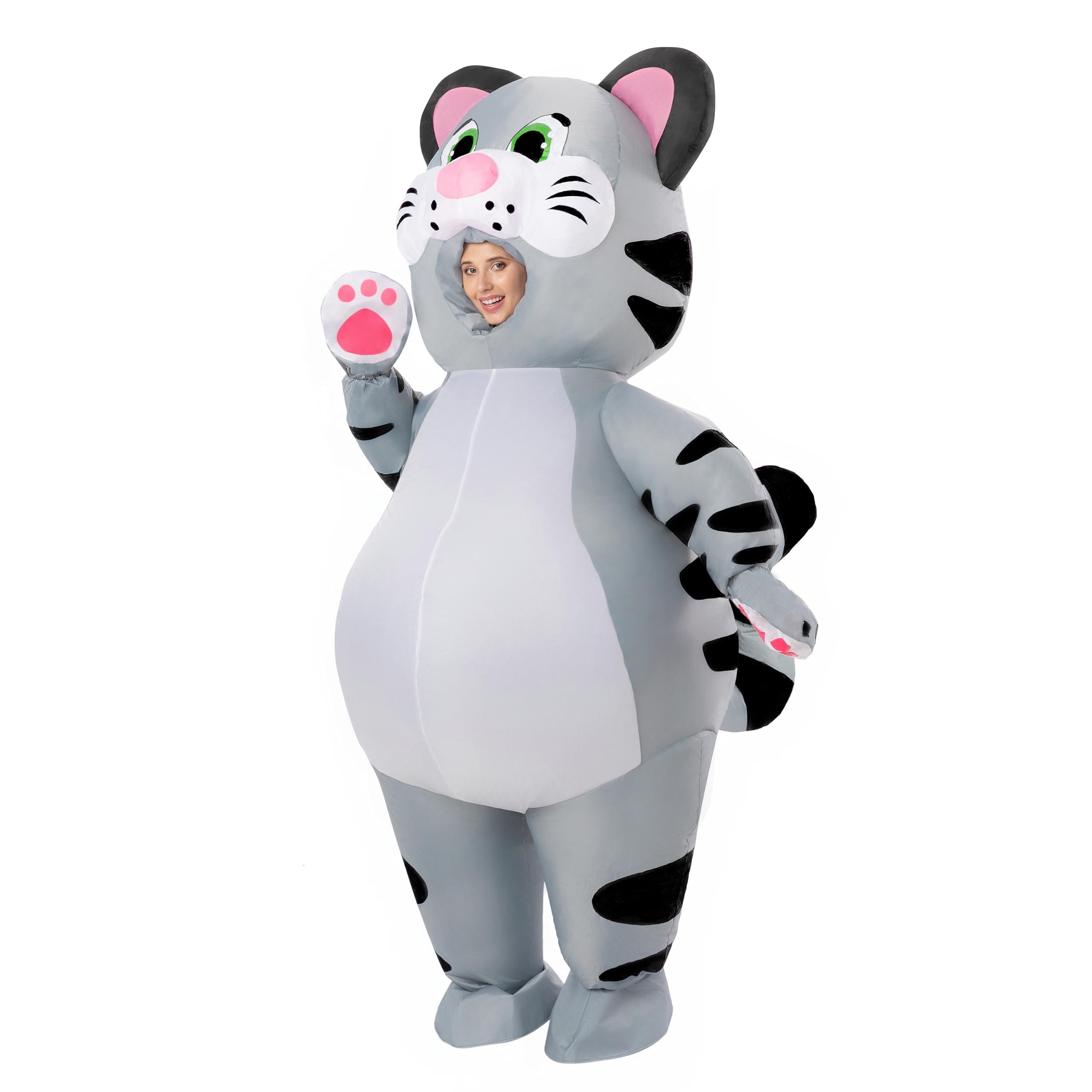 Photo 1 of Spooktacular Creations Inflatable Halloween Costume Adults, Cat Blow Up Costume with Gloves, Grey Full Body Kitty Inflatable Suit - Unisex One Size