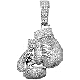 Silver Boxing Gloves Pendant Necklace - 925 Sterling SIlver with Cubic Zirconia Stones - Boxing Charm Jewelry - Optional 2.3mm Franco Chain