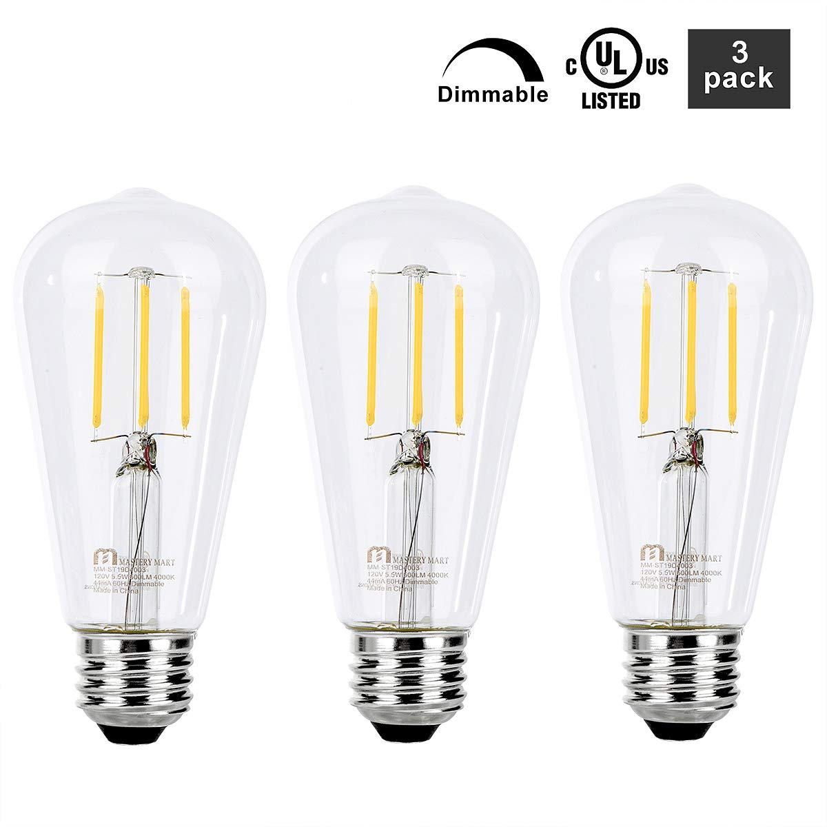 Mastery Mart Vintage LED Light Bulb, Clear Glass ST21 Antique Edison