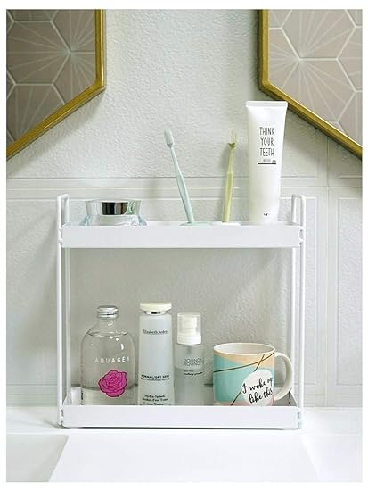 Buy Shiok Decor 2 Tier Kitchen Bathroom Countertop Organizer Vanity Tray Cosmetic Rack Kitchen Counter Shelves White Steel Stackable Countertop Shelves Spice Rack Online At Low Prices In India Amazon In