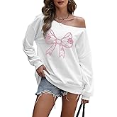 Lytiarul Womens Off Shoulder Sweatshirt Cute Bow Graphic Sweatshirts Coquette Aesthetic Long Sleeve Shirt Pullover Tops(White,M)