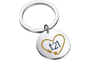 KUIYAI t21 Trisomie 21 Keychain Blue and Yellow Down Syndrome Ribbon Keyring Down Syndrome Awareness Gift Support Gift