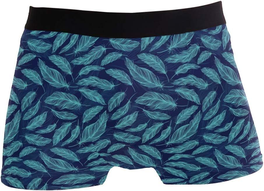 Deep Sea Blue Feather Men's Underwear Men's Bag Soft Cotton Underwear 2 Pack