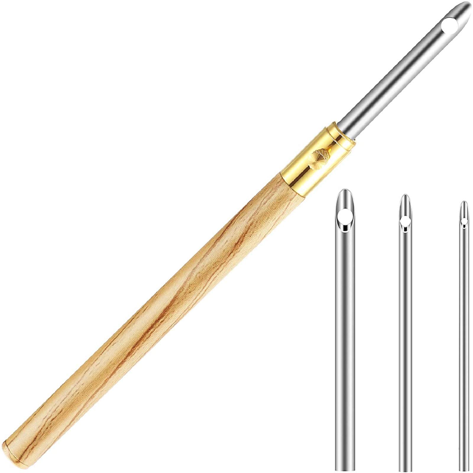 Handle Punch Needle Metal Tube with Wooden Texture Printing on it Handle Embroidery Pens Sewing Embroidery Punch Needle Weaving Tools for Thread and Yarn (2.5 mm, 3 mm, 5 mm)