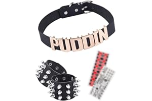 ABONDEVER Puddin Choker Halloween Set Adjustable Punk Leather Letter Collar Necklace Tattoo Stickers Rivets Spike Bracelet Halloween Cosplay Accessories for Women Girls